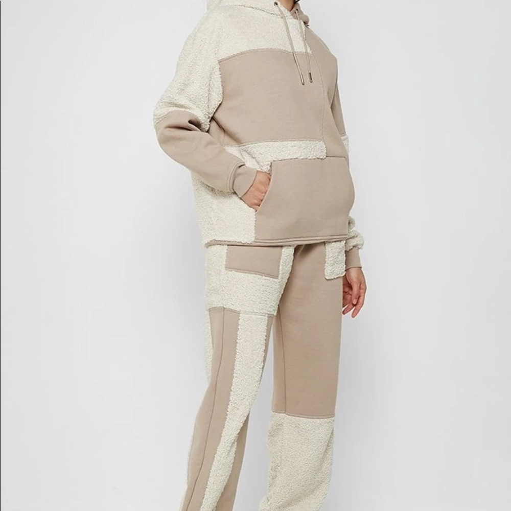 JERSEY & BORG PATCHWORK set- BEIGE/WHITE